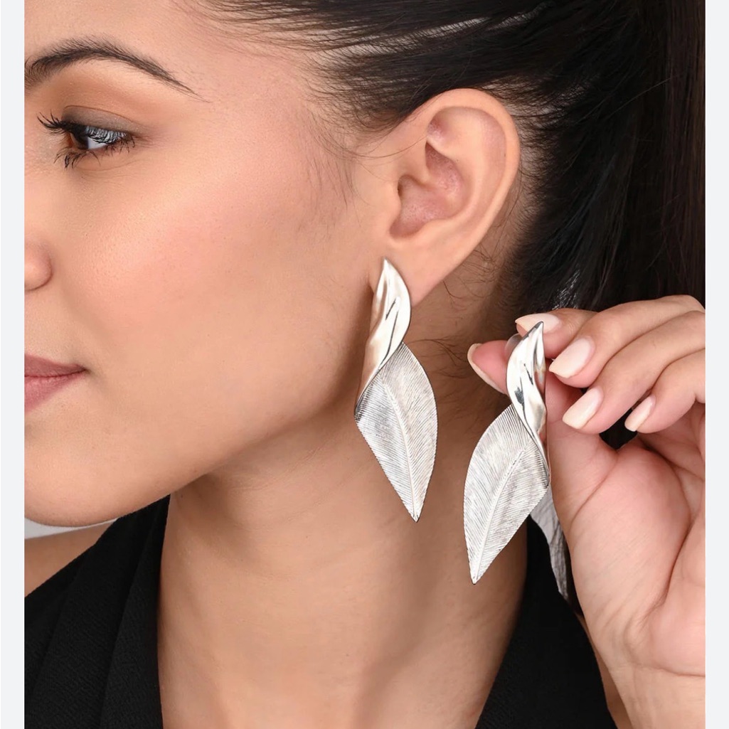 Elegant Silver Leaf Drop Earrings - Women Jewelry